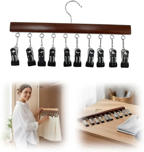 Vista 10 de Organizador de leggings para armario, perchas para pantalones con 10 clips, gancho de almacenamiento para ropa y sombreros, organizador colgante