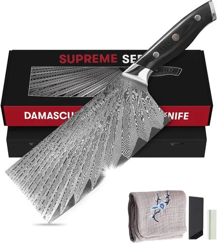 Vista 8 de Master Maison Cuchillo de filete de acero de Damasco de 6 pulgadas con mango de espiga completa, funda, piedra de afilar, caja de almacenamiento
