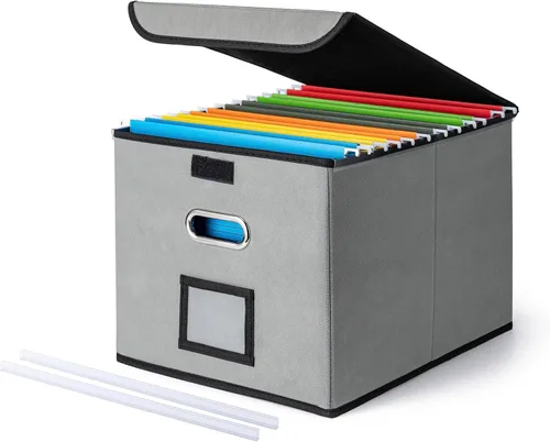 Vista 13 de Cajón Organizador de Archivos CADONO con Tapa, Organizador de Carpetas de Archivos Plegable con Deslizador de Plástico, Caja de Carpetas de Archivos