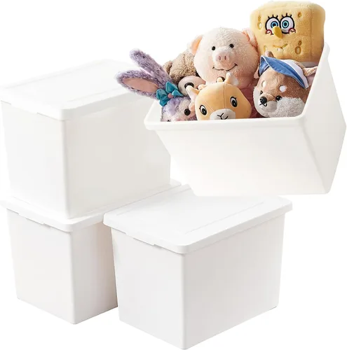 Vista 7 de Yishyfier Contenedores de almacenamiento blancos de 15 cuartos de galón con tapas, cajas de plástico apilables para oficina, juego de 4, caja