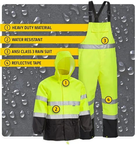 Vista 8 de John Deere Hi-Visibility Rain Suit, ANSI Class 3, Poly Oxford with PU Backing, Hi-Vis YellowBlack