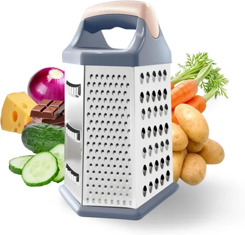 Vista 9 de Rallador de caja para cocina de 4 caras - Ralladores de queso de mano, trituradora de acero inoxidable para alimentos, verduras, zanahoria, patata
