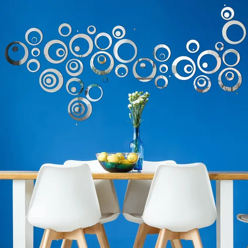Vista 6 de Shappy 96 piezas de espejo circular, calcomanías de pared extraíbles para decoración de pared, calcomanías de espejo para sala de estar, dormitorio