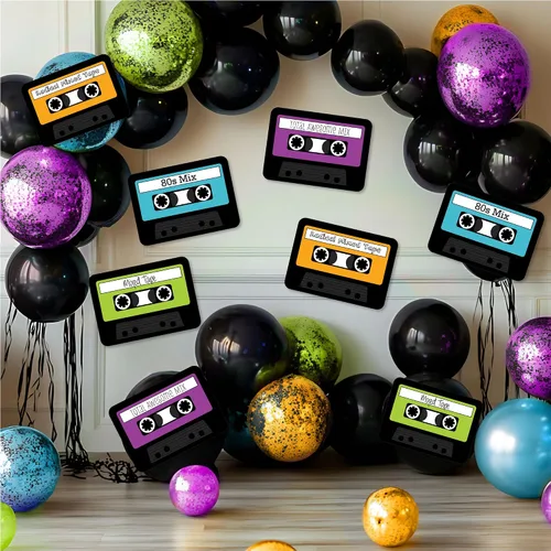Vista 2 de Big Dot of Happiness Recortes grandes retro de los años 80, decoraciones de cinta de casete, bricolaje totalmente esencial para fiestas grandes