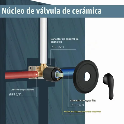Vista 5 de Aolemi Juego de grifo de ducha dual 8 modos de cabeza y mango Kit negro