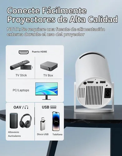 Vista 7 de Mini proyector con WiFi 6 y Bluetooth 5.2, aplicación incorporada, proyector portátil inteligente compatible con 4K 1080P FHD, 180° giratorio