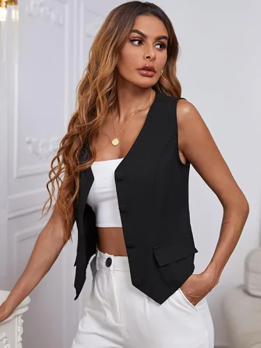 Vista 6 de SweatyRocks Elegante chaleco sin mangas con cuello en V y botones delanteros para mujer