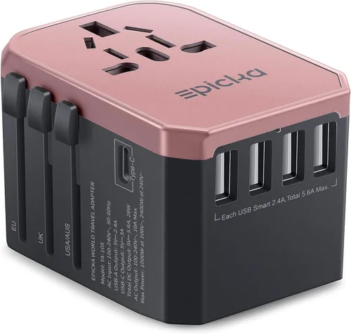Vista 8 de EPICKA Adaptador de viaje universal, adaptador de enchufe de viaje europeo (no un convertidor de voltaje), adaptador de corriente internacional Gris