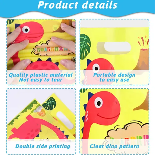 Vista 3 de Bolsas de regalo de dinosaurio para fiestas de dinosaurios, bolsas de golosinas de cumpleaños de dinosaurios, bolsa de regalo de dinosaurio