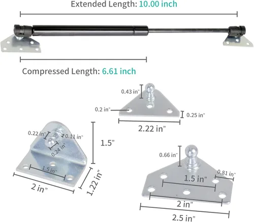 Vista 2 de Puntales de Gas para Casa Amortiguadores de Gas Soportes de Elevación Resorte de Gas para Cama Armario Ventana (13 lb, 10 pulgadas)