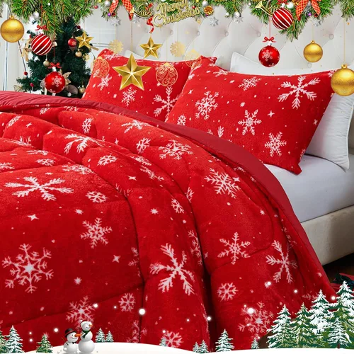 Vista 8 de YIYEA Juego de edredón navideño de piel sintética tamaño Queen, edredón de lujo ultra suave y esponjoso, juegos de ropa de cama de felpa difusa
