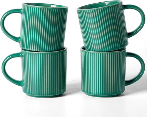 Vista 37 de famiware Juego de 4 tazas de café de 12 onzas, tazas de cerámica con asa Negro (Star-Black)