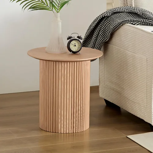 Vista 20 de Mesa auxiliar moderna de madera rústica de 2 niveles, mesas de noche compactas para sala de estar, mesita de noche rectangular minimalista