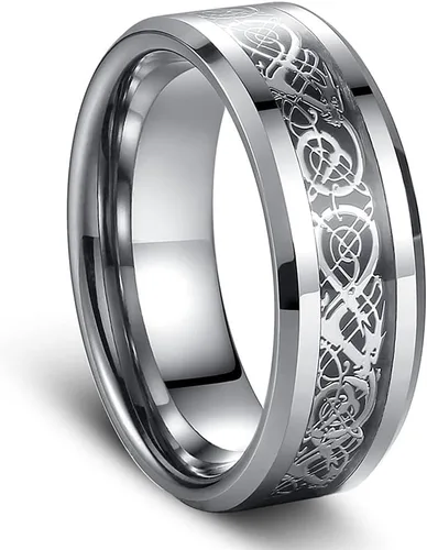 Vista 3 de Anillo de dragón celta para hombre de 0.315 pulgadas (0.315 in), plateado, negro, oro, azul, rojo, acero inoxidable, fibra de carbono, anillo