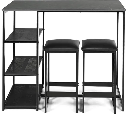 Vista 9 de COSTWAY Juego de comedor de 3 piezas, compacto de 2 sillas y juego de mesa, juego de cocina con mármol sintético rectangular, 3 estantes