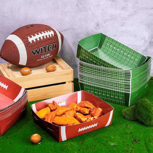Vista 2 de Sawysine Paquete de 36 platos de fútbol grandes para fiestas de fútbol, bandejas de papel de 5 libras, nachos, botes de comida, cuencos desechables