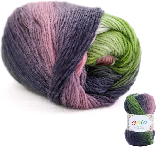 Vista 13 de Hilo de lana golo para tejer 200 yardas, hilo Cachemire multicolor arcoíris