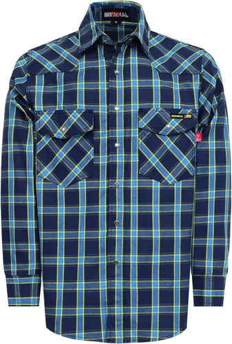 Vista 19 de BOCOMAL Men's FR Shirts 7.5oz Flame Resistant Welding Shirt NFPA2112 CAT2 Cuadros azul marino/blanco
