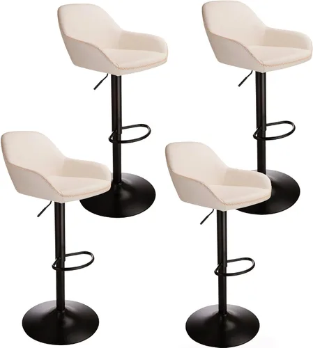 Vista 24 de Glitzhome Taburete de bar giratorio, taburetes de bar ajustables con soporte trasero y reposapiés, silla de bar tapizada de piel sintética