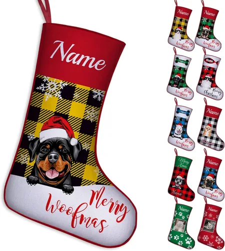 Vista 8 de Calcetines de Navidad personalizados para perros y gatos, 42 patrones de perros y mascotas, calcetines de Navidad personalizados con nombres, adorno