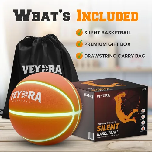 Vista 4 de Baloncesto silencioso tamaño 7 (29.5 pulgadas) – Baloncesto silencioso que brilla en la oscuridad para interiores para niños y adultos – Baloncesto