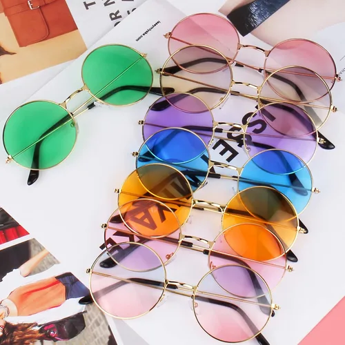 Vista 14 de ONESING 8-20 pares de gafas de sol redondas hippie círculo para mujer, gafas de sol hippie multicolor diadema discoteca fiesta
