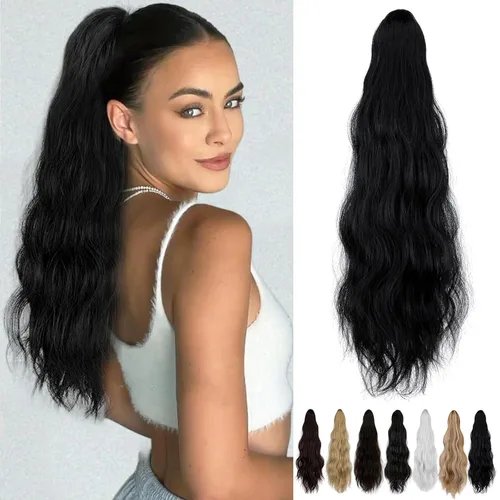 Vista 14 de Extensión de cola de caballo de 18 pulgadas, extensiones de cola de caballo sintéticas de aspecto natural, extensiones de cabello para mujer, rubio
