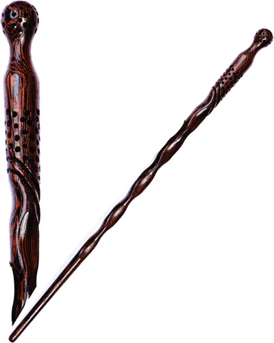 Vista 6 de Handicraftviet - Varita mágica de madera tallada a mano, de madera real, para magos, accesorio coleccionable para cosplay, para Halloween y fiesta