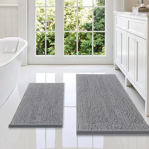 Vista 136 de Juego de alfombras de baño Smiry de 2 piezas, suave alfombra absorbente de chenilla y juego de alfombra en forma de U para inodoro, alfombra de baño