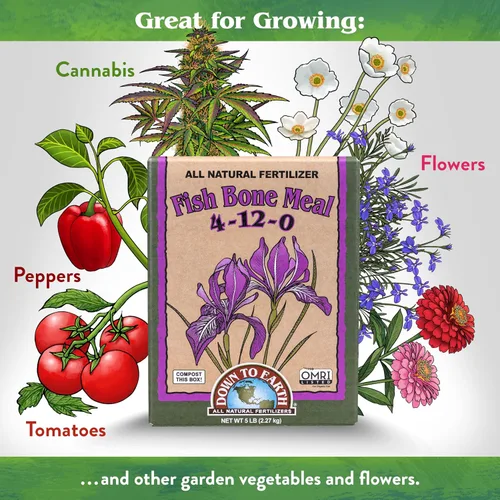 Vista 3 de Down To Earth All Natural Fertilizers Harina de hueso de pescado orgánica - Alimento vegetal alto en fósforo para brotes, bulbos, flores, macizos