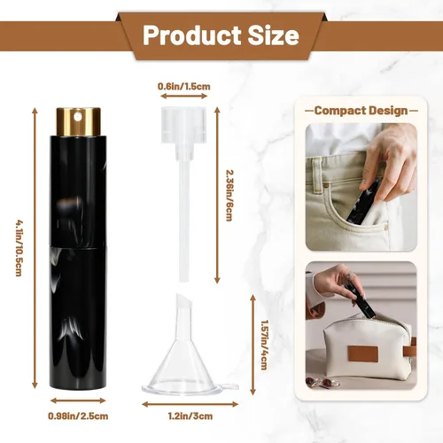 Vista 2 de Vitog - Atomizador de perfume de viaje de 10 ml con textura de mármol recargable, dispensador de colonia vacío mini botella de spray con embudo
