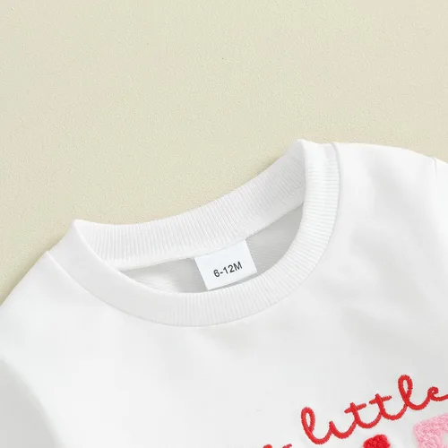 Vista 4 de SOLILOQUY Traje de San Valentín para bebé, niña, niño, amor, estampado de corazón, sudadera de manga larga, sudadera de otoño para bebé