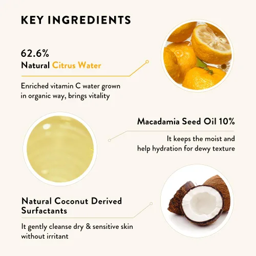 Vista 2 de SIORIS Limpiador de leche vegano, lavado facial hidratante con agua cítrica natural, aceite de semilla de macadamia, limpiador facial diario suave