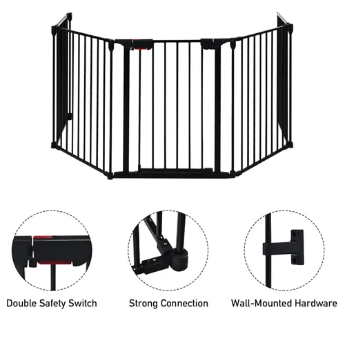 Vista 8 de Costzon Puerta de seguridad para bebés, 121 pulgadas de longitud 5 paneles ajustable de valla ancha para chimenea, puerta de metal para barbacoa