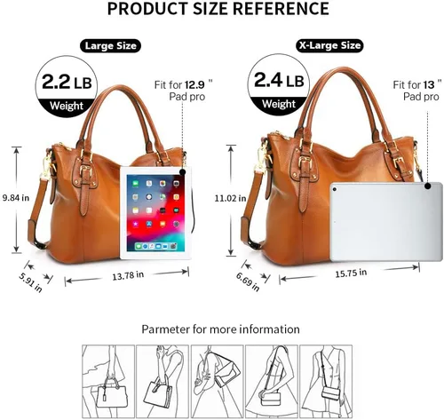 Vista 3 de Kattee Bolsos de cuero genuino Bolso de hombro para mujer, bolso de diseñador con asas superiores, bolso cruzado de gran capacidad