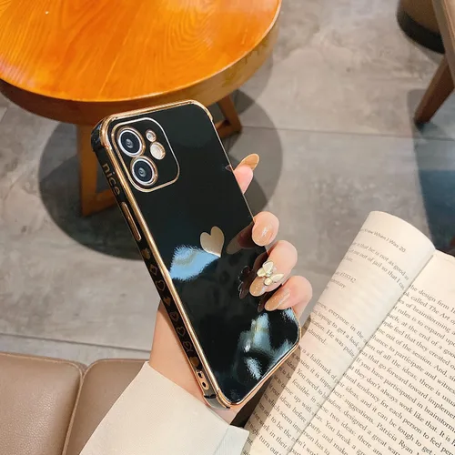 Vista 5 de DEFBSC Compatible con iPhone 12, funda de corazón con borde galvanizado, protección completa de la cámara, esquinas reforzadas elevadas, cubierta