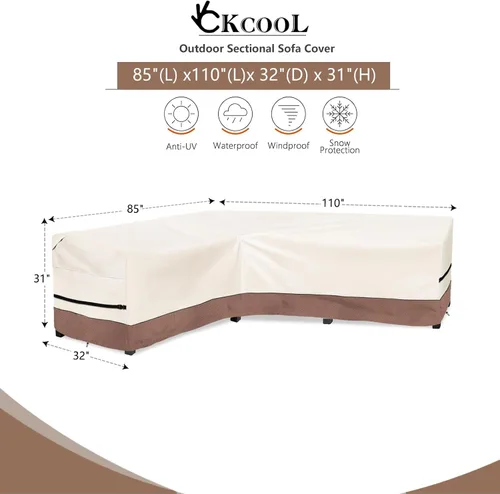Vista 2 de okcool Funda modular para exteriores, fundas para muebles de patio en forma de L para muebles seccionales de 6 plazas, 85 pulgadas de largo x 32