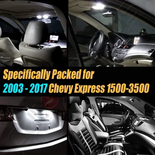 Vista 2 de Kit de luces LED para interior de automóvil, 14 piezas, color blanco superblanco, 6000k, compatible con Chevrolet Express 1500/2500/3500 2003-2017