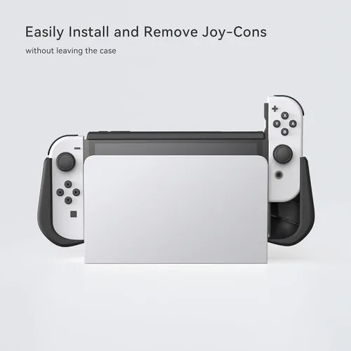 Vista 8 de Switch OLED Case with Flip Game Storage, KIWIHOME Dockable Protective Case for Nintendo Switch OLED 2021 TPU Grip Portable Cover Accessories, Black