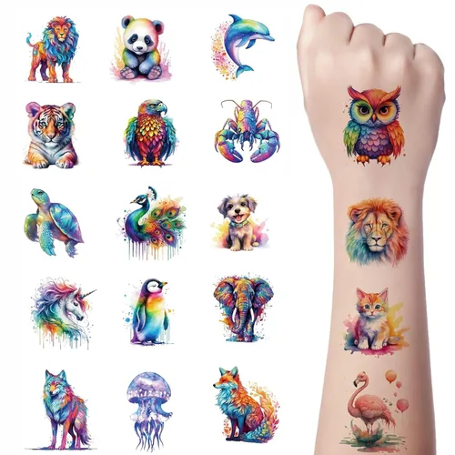 Vista 8 de Tatuajes temporales de animales para niños, 160 piezas de tatuajes más grandes mezclados lindos animales, regalos de fiesta, regalos de Navidad