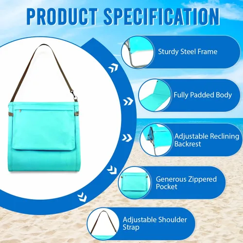 Vista 6 de Silla de playa portátil con esterilla y bolsa (Azul Claro)