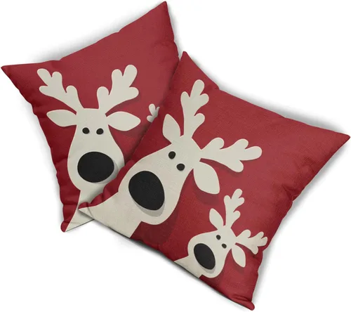 Vista 8 de Juego de 2 fundas de almohada rojas de Navidad de 16 x 16 pulgadas, decoración de Navidad de ciervos de Navidad, estampado de invierno, fundas