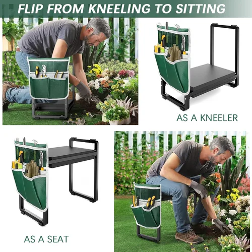 Vista 4 de FLINTER Rodillero y asiento de jardín más amplio, banco de jardinería grueso resistente para arrodillarse y sentarse, rodillas de jardín