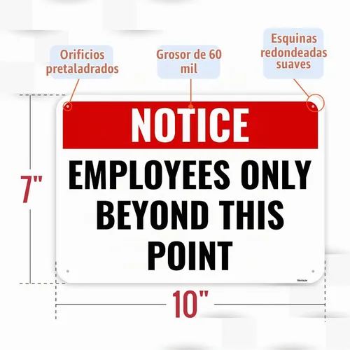 Vista 2 de 2 piezas de señal de empleados solo más allá de este punto, 25 x 18 cm - Aluminio - Sin clientes permitidos en área de trabajo, señal solo