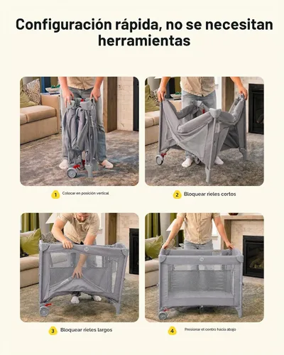 Vista 4 de HARPPA 6 en 1 Pack and Play con moisés de noche, corral plegable Gris
