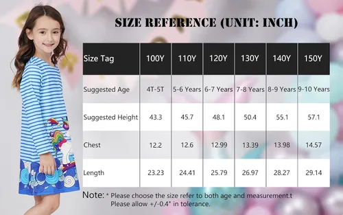 Vista 6 de Quedoris Vestido casual de manga larga con estampado de unicornio para niñas de 4 a 10 años