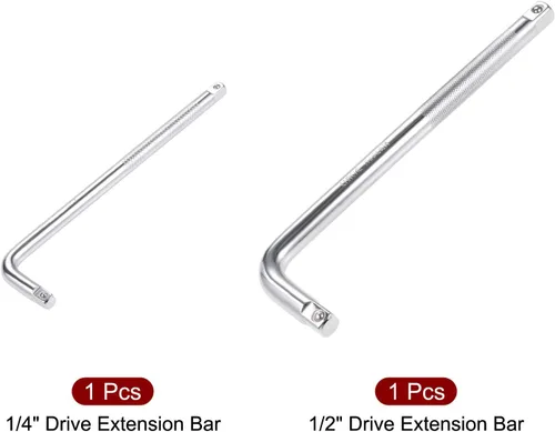 Vista 3 de uxcell Juego de disyuntor de enchufe de 1/2" y 1/4", llave de barra de extensión de forma grande, CR-V, 2 piezas