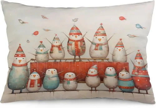 Vista 35 de Fundas de almohada de primavera con bonitos muñecos de nieve, fundas de almohada rústicas para vacaciones, funda de almohada tamaño Queen