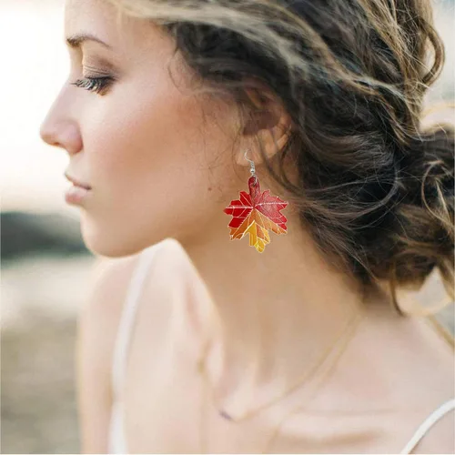 Vista 5 de Aretes de hoja de arce roja, aretes de otoño para mujer, aretes colgantes de Halloween, Acción de Gracias