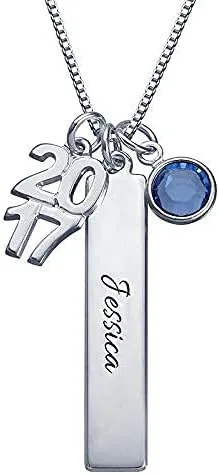 Vista 4 de MYKA - Collar de dijes de graduación personalizado en plata de ley 925, chapado en oro y oro rosa con piedra natal colgante, regalo de joyería